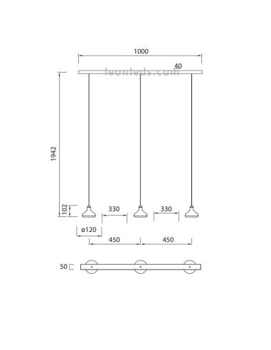 Dimensiones Lámpara de techo LED 3 pantallas Orion 24W 3000K 1770Lm Orion 7475 Mantra | LeonLeds
