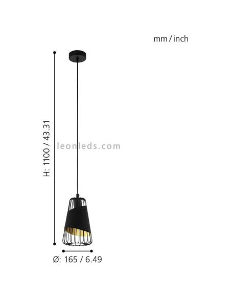 Medidas Lámpara de techo moderna negra Austell 16,5Cm 1XE27