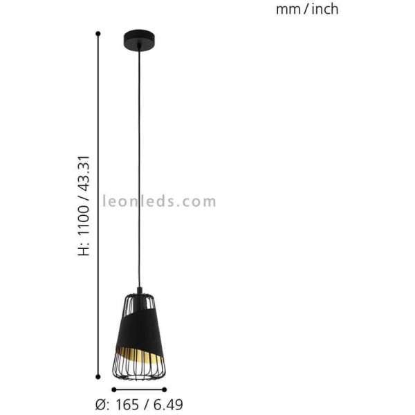 Medidas Lámpara de techo moderna negra Austell 16,5Cm 1XE27