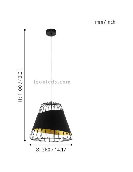 Lámpara de techo negra y dorada Austell 36Cm 1XE27 | Lámpara de acero negro Eglo Iluminación | LeonLeds Iluminación