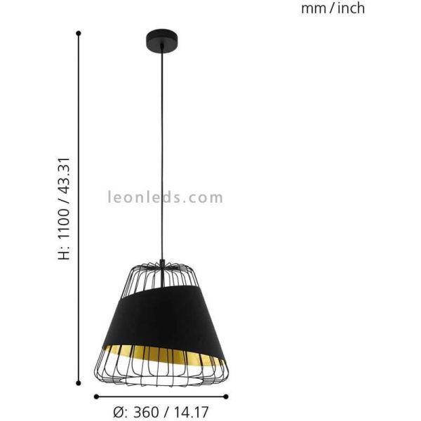 Lámpara de techo negra y dorada Austell 36Cm 1XE27 | Lámpara de acero negro Eglo Iluminación | LeonLeds Iluminación