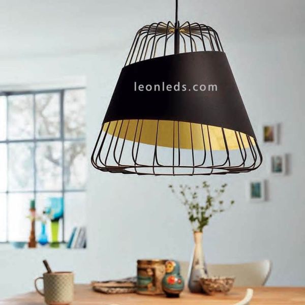 Lámpara colgante negra y dorada Austell 43Cm 1XE27 | Lámpara contemporánea de techo de Eglo Iluminación | LeonLeds Iluminación