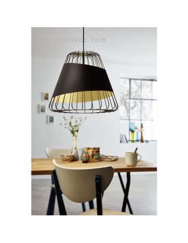 Luminária pendente preta e dourada Austell 43Cm 1XE27 | Luminária de teto contemporânea de Eglo Iluminación | Leon Iluminação LE