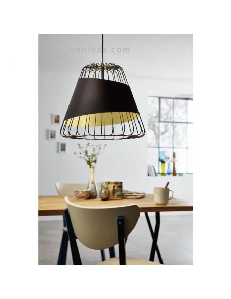 Luminária pendente preta e dourada Austell 43Cm 1XE27 | Luminária de teto contemporânea de Eglo Iluminación | Leon Iluminação LE