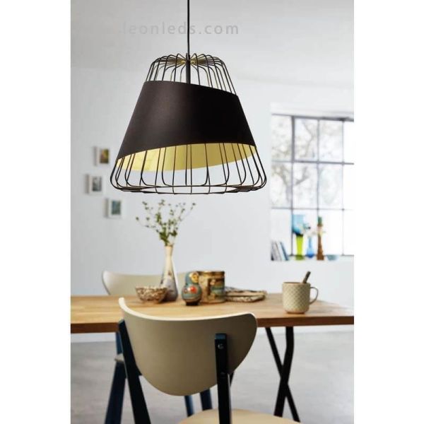 Lámpara colgante negra y dorada Austell 43Cm 1XE27 | Lámpara contemporánea de techo de Eglo Iluminación | LeonLeds Iluminación