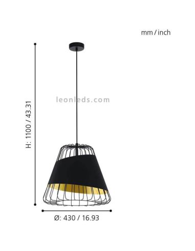 Lámpara colgante negra y dorada Austell 43Cm 1XE27 | Lámpara de acero dorado Eglo Iluminación | LeonLeds Iluminación