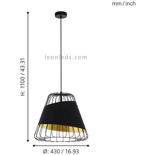 Lámpara colgante negra y dorada Austell 43Cm 1XE27 | Lámpara de acero dorado Eglo Iluminación | LeonLeds Iluminación