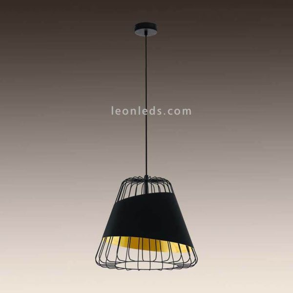 Lámpara colgante negra y dorada Austell 43Cm 1XE27 | Lámpara de acero negro Eglo Iluminación | LeonLeds Iluminación