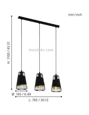 Lámpara colgante moderna Austell 3XE27 | Lámpara contemporánea de techo de Eglo Iluminación | LeonLeds Iluminación