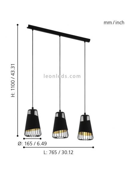 Lámpara colgante moderna Austell 3XE27 | Lámpara contemporánea de techo de Eglo Iluminación | LeonLeds Iluminación
