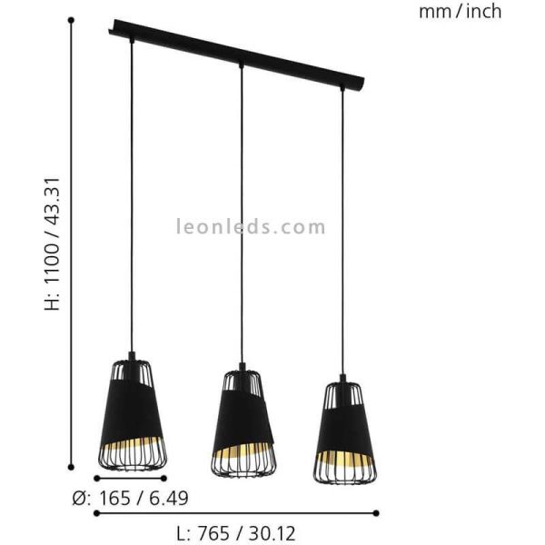 Lámpara colgante moderna Austell 3XE27 | Lámpara contemporánea de techo de Eglo Iluminación | LeonLeds Iluminación