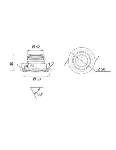 Dimensiones Mini Foco LED empotrable y orientable Blanco 3W 210Lm Neptuno 7451 7452 Mantra | LeonLeds