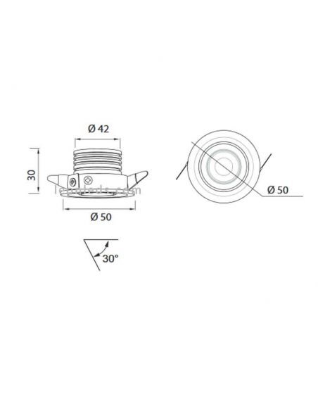 Dimensiones Mini Foco LED empotrable y orientable Blanco 3W 210Lm Neptuno 7451 7452 Mantra | LeonLeds