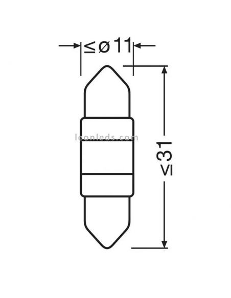 Medidas Lâmpada LED Festoon C5W 31mm 6000K LEDriving (1Uds) Osram Automotive 4062172150637|LeonLeds.com