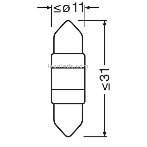 Medidas Bombilla LED Festoon C5W 31mm 6000K LEDriving (1Uds) 6438DWP-1BL