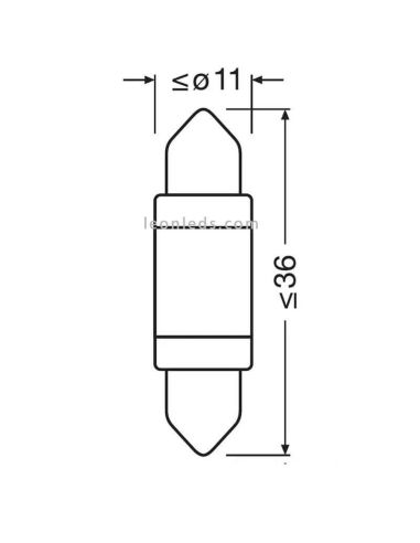 Medidas Bombilla LED Festoon C5W 36mm 6000K LEDriving (1Uds) 6418DWP-01B Osram Automoción 4062172150651|LeonLeds.com