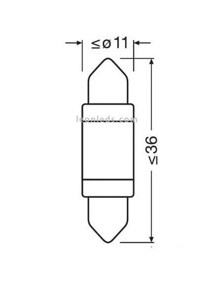 Medidas Bombilla LED Festoon C5W 36mm 6000K LEDriving (1Uds) 6418DWP-01B Osram Automoción 4062172150651|LeonLeds.com