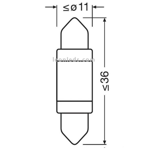 Medidas Bombilla LED Festoon C5W 36mm 6000K LEDriving (1Uds) 6418DWP-01B Osram Automoción 4062172150651|LeonLeds.com