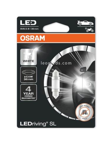 Lâmpada LED Festoon C5W 36mm 6000K LEDriving (1Uds) 6418DWP-01B Osram Automotive |LeonLeds.com