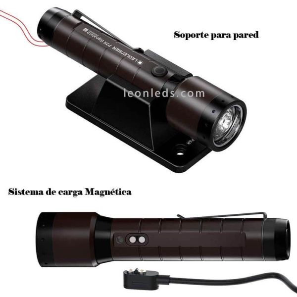 Soporte y carga magnetica de Linterna LED recargable con zoom 2000Lm P7R Signature 502190 LedLenser | LeonLeds
