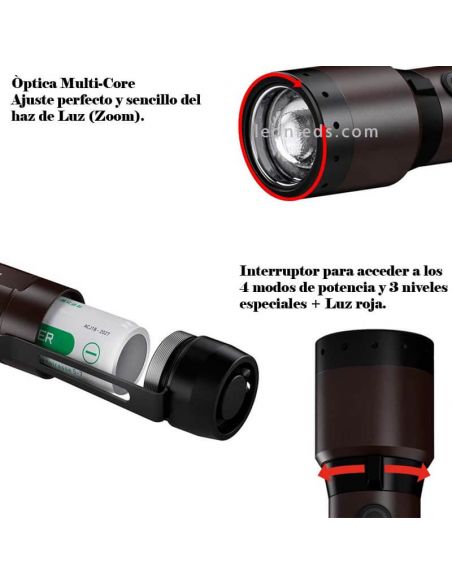 Funcionamiento Linterna LED recargable con zoom 2000Lm P7R Signature 502190 LedLenser | LeonLeds