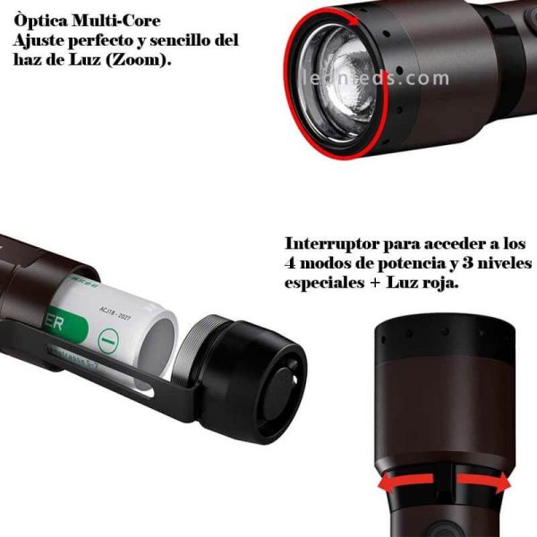 Funcionamiento Linterna LED recargable con zoom 2000Lm P7R Signature 502190 LedLenser | LeonLeds