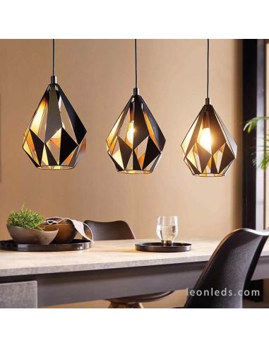 Iluminación de mesa con Lámpara Colgante con 3 pantallas suspendidas Negra y Cobre Carlton 1 49991 Eglo | LeonLeds