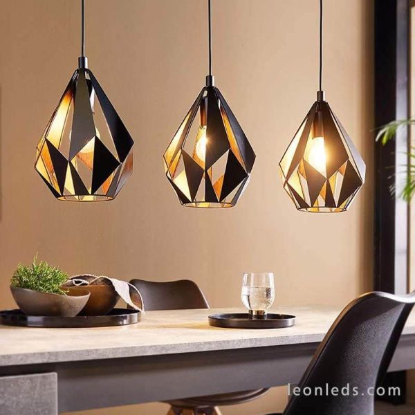 Iluminación de mesa con Lámpara Colgante con 3 pantallas suspendidas Negra y Cobre Carlton 1 49991 Eglo | LeonLeds