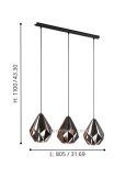 Dimensiones Lámpara Colgante con 3 pantallas suspendidas Negra y Cobre Carlton 1 49991 Eglo | LeonLeds