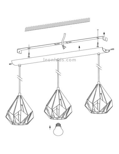 Como instalar Lámpara Colgante con 3 pantallas suspendidas Negra y Cobre Carlton 1 49991 Eglo | LeonLeds
