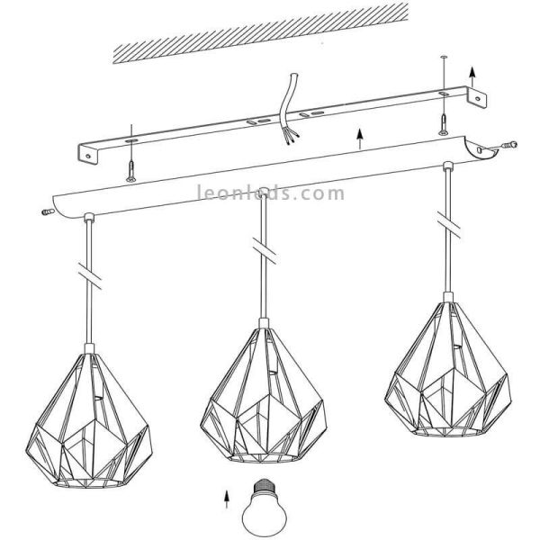 Como instalar Lámpara Colgante con 3 pantallas suspendidas Negra y Cobre Carlton 1 49991 Eglo | LeonLeds