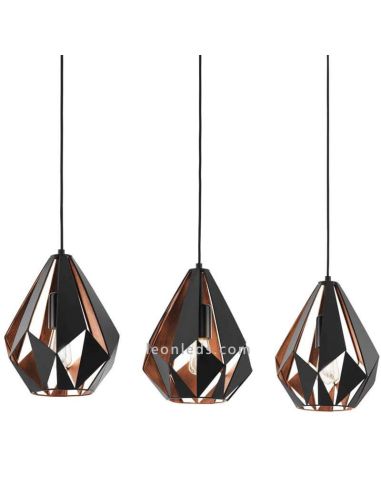Detalle Lámpara Colgante con 3 pantallas suspendidas Negra y Cobre Carlton 1 49991 Eglo | LeonLeds