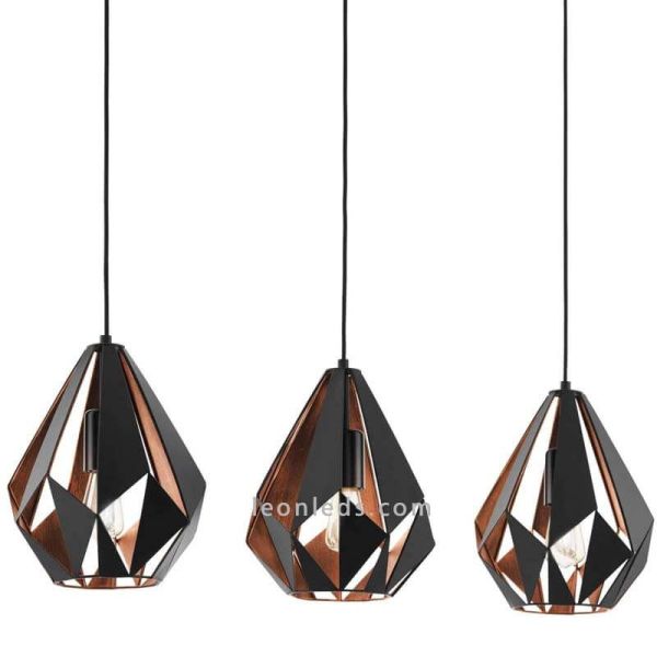 Detalle Lámpara Colgante con 3 pantallas suspendidas Negra y Cobre Carlton 1 49991 Eglo | LeonLeds