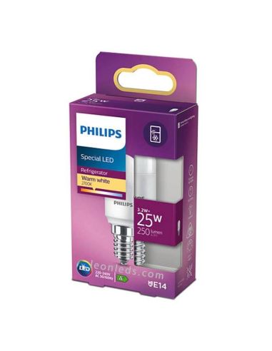 Caja Bombilla LED E14 3.2W - 25W T25 2700K especial Nevera Philips 8718699771959 - LeonLeds.com