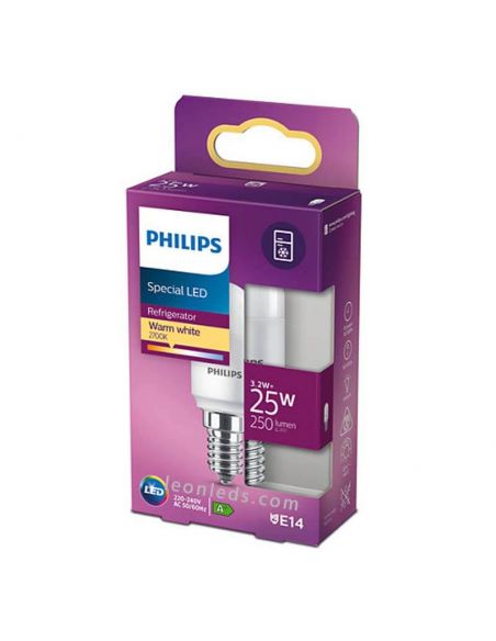 Caja Bombilla LED E14 3.2W - 25W T25 2700K especial Nevera Philips 8718699771959 - LeonLeds.com
