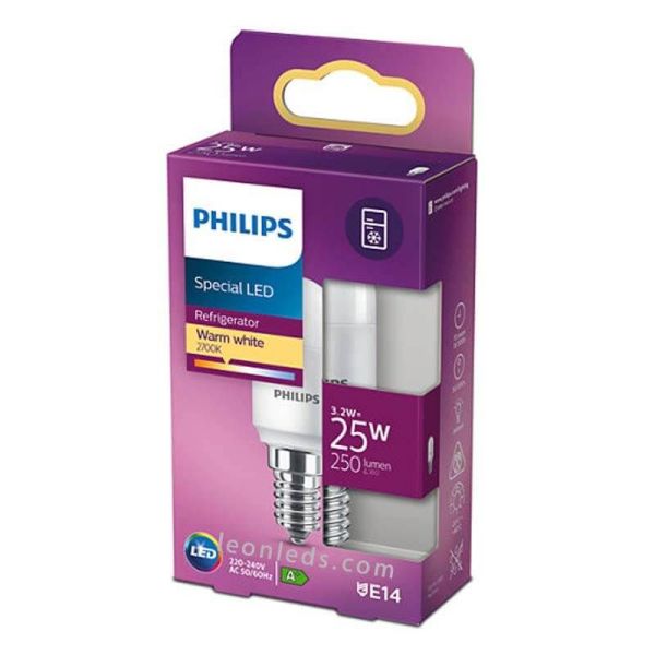 Caja Bombilla LED E14 3.2W - 25W T25 2700K especial Nevera Philips 8718699771959 - LeonLeds.com
