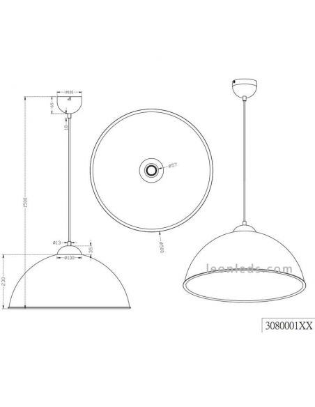 Dimensions Plafonnier noir et or Romino II 308000132 | leonleds