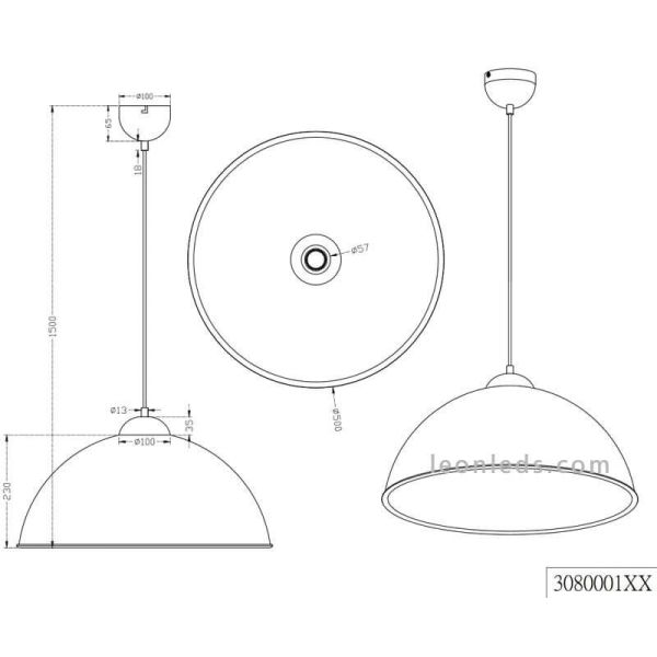Dimensiones Lámpara de techo negra y dorada Romino II 308000132 | LeonLeds