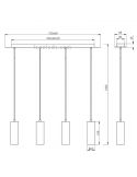 Dimensiones Lámpara de techo Marley con 4 focos 4XGU10 regulable en altura Trio Lihgting | LeonLeds