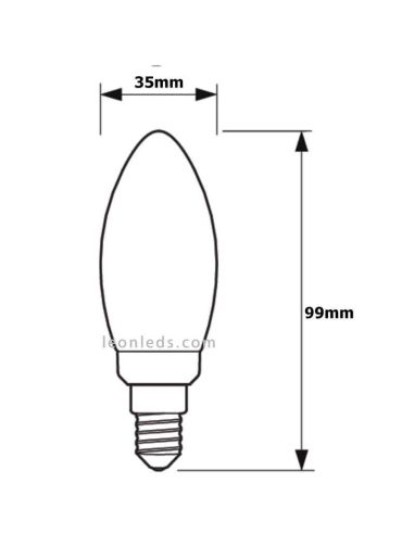 Medidas Bombilla E14 LED  6.5W Vela Filamentos  Philips 8718699762193  8718699762216  | LeonLeds.com