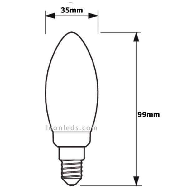 Medidas Bombilla E14 LED  6.5W Vela Filamentos  Philips 8718699762193  8718699762216  | LeonLeds.com