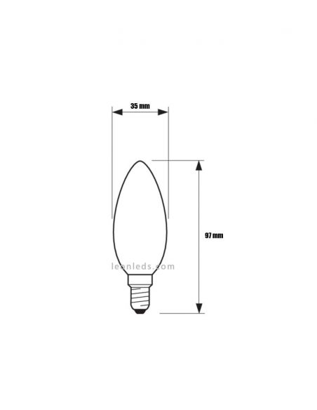 Medidas Bombilla LED E14 6.5W - 60W B35 Vela Classic | LeonLeds.com