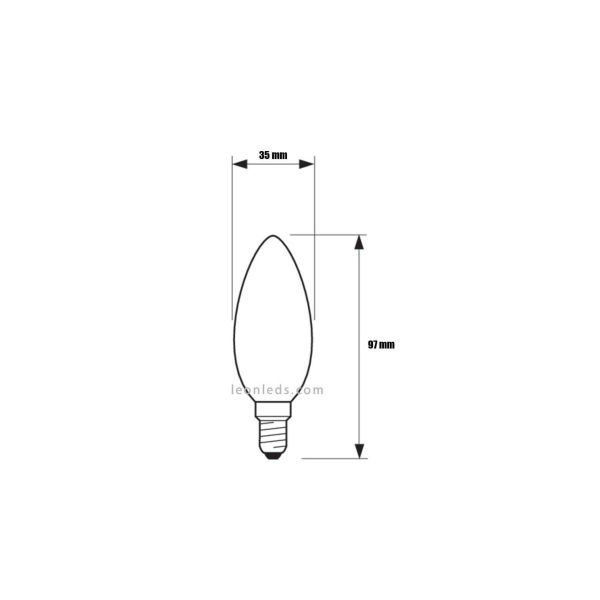 Medidas Bombilla LED E14 6.5W - 60W B35 Vela Classic | LeonLeds.com
