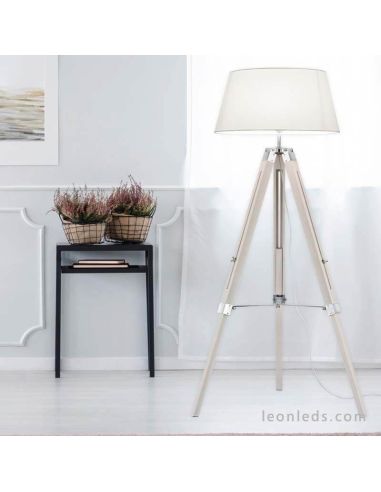 Ambiente Lámpara de pie Tripode Blanca y Madera Tripod R40991001 Trio Lighitng | LeonLeds Iluminación