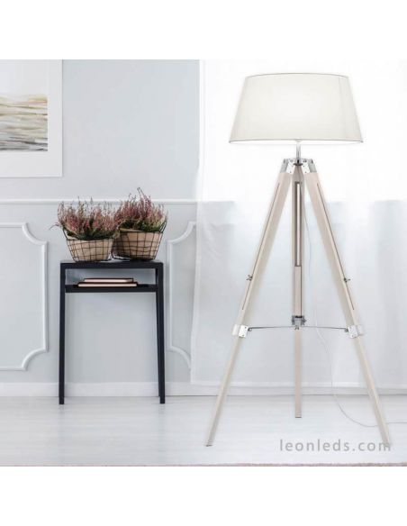 Ambiente Lámpara de pie Tripode Blanca y Madera Tripod R40991001 Trio Lighitng | LeonLeds Iluminación