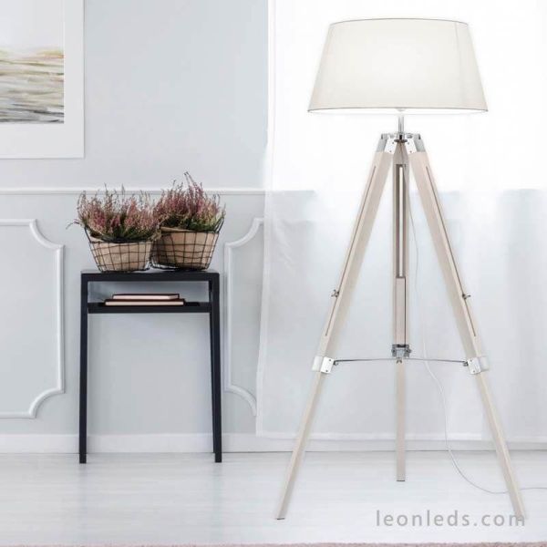 Ambiente Lámpara de pie Tripode Blanca y Madera Tripod R40991001 Trio Lighitng | LeonLeds Iluminación