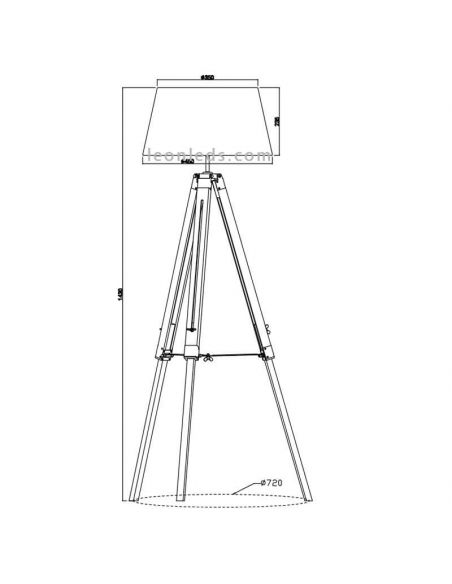 Dimensiones Lámpara de pie Tripode Blanca y Madera Tripod R40991001 Trio Lighitng | LeonLeds Iluminación