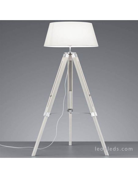 Lampadaire Tripode Blanc et Bois Tripod R40991001 Trio Lighitng | Éclairage LeonLeds