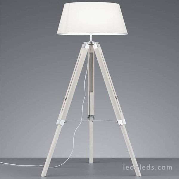 Candeeiro de pé Tripode Branco e Madeira Tripé R40991001 Trio Lighitng | Leon Iluminação LED