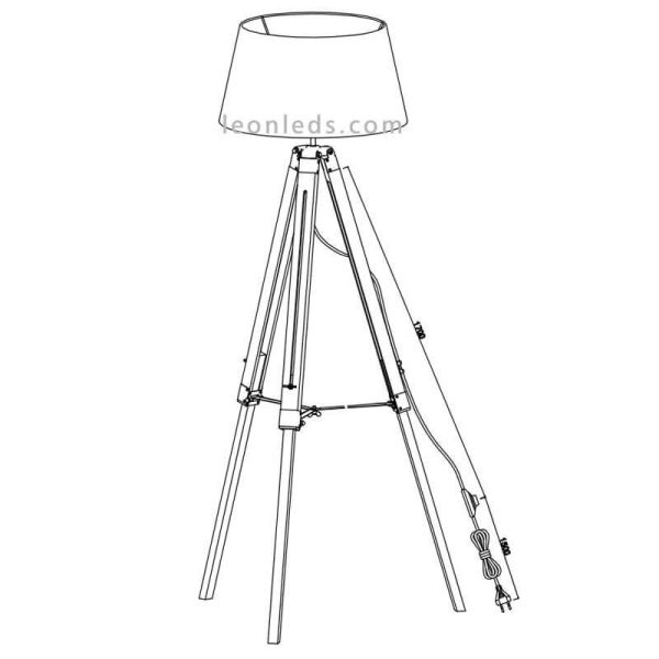 Lampadaire Tripode Blanc et Bois Cable Trio R40991001 Trio Lighitng | Éclairage LeonLeds